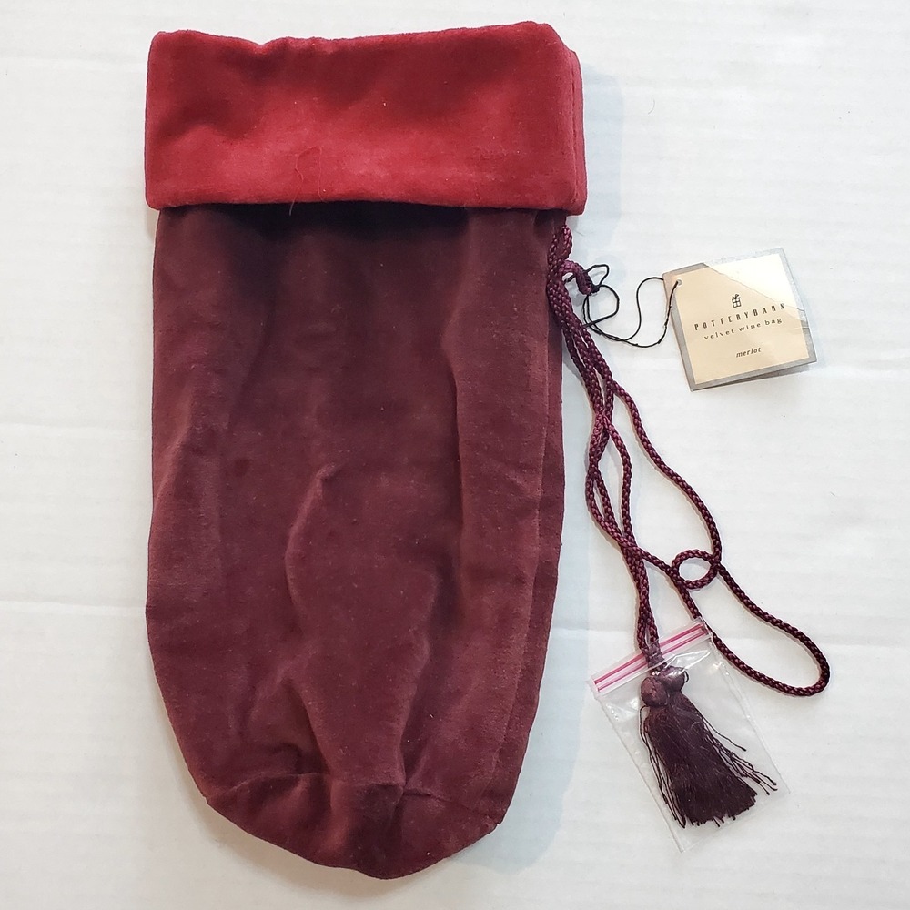 Pottery Barn NWT Red Velvet Wine Bag Liquor Gift Bag 100% Cotton Merlot